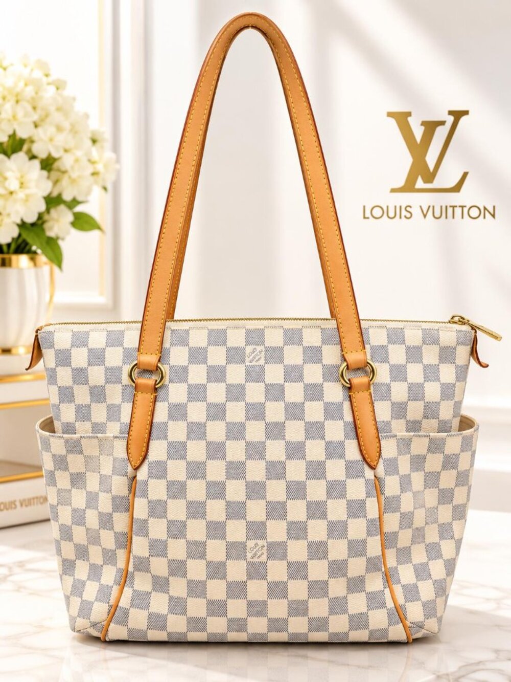 Authentic Louis Vuitton Totally MM Damier Azur Tote Bag LV Luxury Shoulder Bag